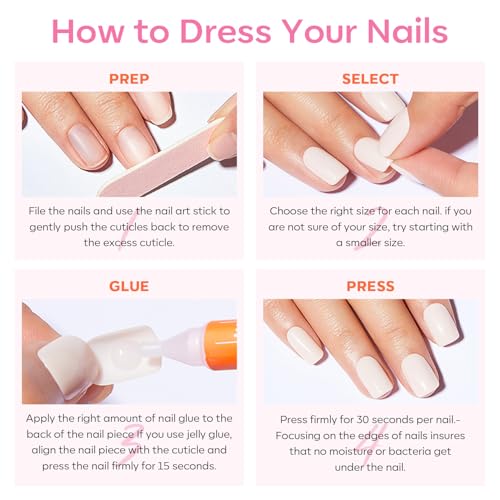 modelones Short Press on Nails, Pink Oval Fake Nails Kit Nails Press Ons - color: A4-Pink