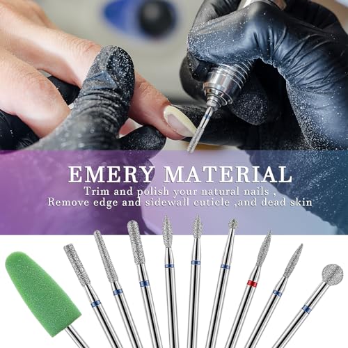 YUXIANLB 10pcs Nail Drill Bits Set for Manicure, Diamond Bits Drill Kit for Nails Professional Russian Cuticle Removal Bits Manicure Set Professional for Home Salon