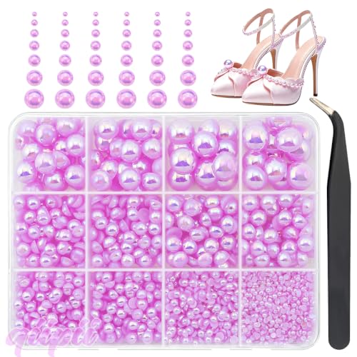 qiipii 2-10mm Light Purple AB Flatback Half Round Pearls Gems Nails Charms - color: Light Purple, size: AB Coating Half Pearls