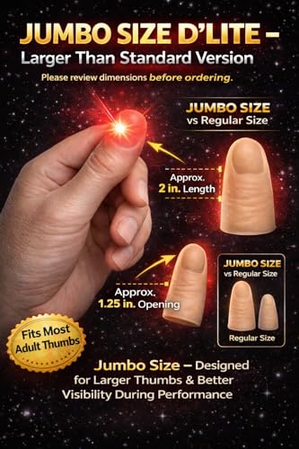 D'lite Magic Thumb Lightup Trick Set / 2 Original Amazing Ultra Bright Light Magic Fingers - Closeup & Stage Magic Tricks - Easy Illusion Anyone Can Do It - Magic Trick for Adults (Jumbo Red) - color: Jumbo Red