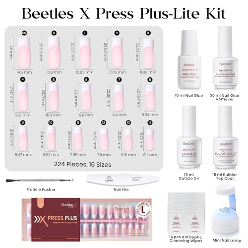 Beetles Press On Nail Kit - Long Square French Tip Nails 224 Pcs - color: E - Pink French - L