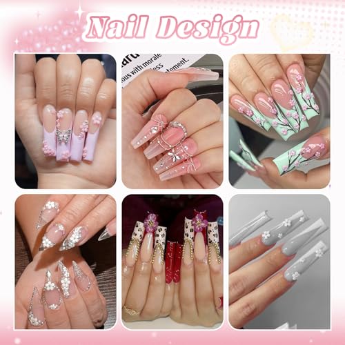 Nail Beads and 3D Flowers Nail Charms for Nails Flatback Pearls Gems - color: 13 2 Boxes Nail Art Decos Set 8