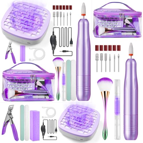 Nail Drill Kit with Mini Dust Collector & Purple Storage Bag for Beginners - color: Purple
