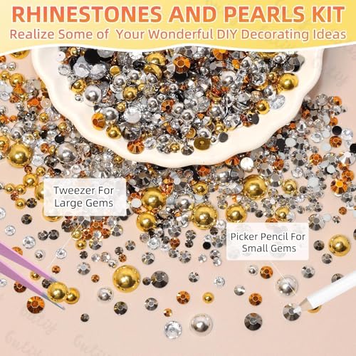14000Pcs Gold Silver Flatback Rhinestones and Pearls for Bedazzling Kit - color: S4