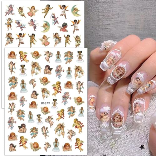 Cupid Angel Nail Stickers for Nail Art 8Sheets 3D Self Adhesive Cupid Nail Decals Valentines Day Angel Rose Flower Design Nail Art Sticker Love Heart Charms Nail Supplies Decoration for Women Manicure - style: angel-1