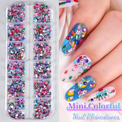 9000Pcs Mini Colorful Rhinestones for Nails Art Flatback Crystal Nail Gems - color: Mini-Multishape