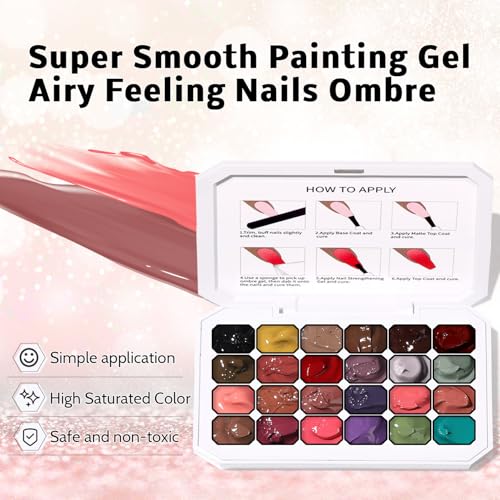 Ombre Gel Polish Palette,24Colors Pat Gel Paint Nail Art Kit Sponge Patting - size: 24 Colors B