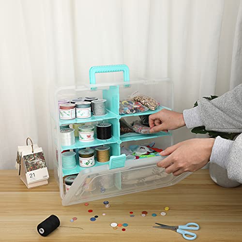 BTSKY Clear Plastic Dividing Storage Box with 8 Deep Compartment Sewing Box - size: 15.1x13.9x6.1 Inches-Clear
