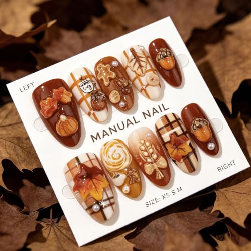 30pcs Thanksgiving Press on Nails Fall Maple Leaf Acrylic Fake Nails - color: Halloween Press on Nails 22