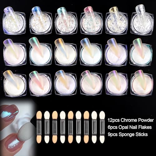 18 Colors Mermaid Pearl Chrome Powder for Nails Holographic Iridescent - color: F-099 Set