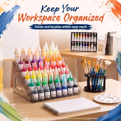 4 Pcs 7 Tier Acrylic Paint Organizer Rack + Paint Brush Holder Storage Set