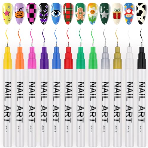 12 Colors Nail Art Pens Set, TOROKOM Nail Art Markers 3D Nail Polish Pens - color: 12 Color-B