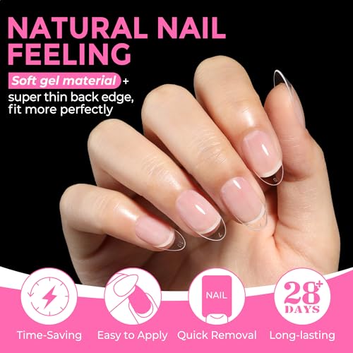 UNA GELLA Medium Oval Nail Tips 216pcs in 12 Sizes, Round Soft Gel Tips