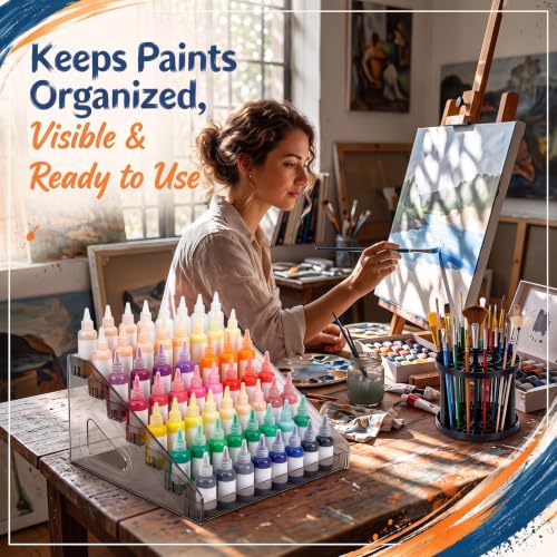 4 Pcs 7 Tier Acrylic Paint Organizer Rack + Paint Brush Holder Storage Set