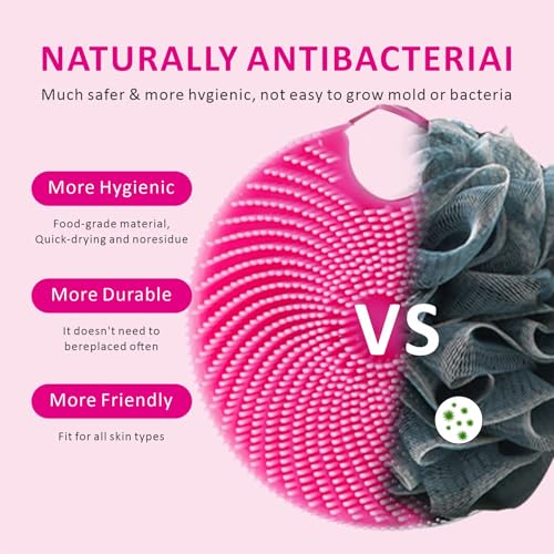 Silicone Body Scrubber Shower Brush,Super Exfoliating Body Brush with Non-Slip Strap-Effective Showering Exfoliation and Gentle Massage for Men Wome,Durable Use Brush (Pink) - color: Pink