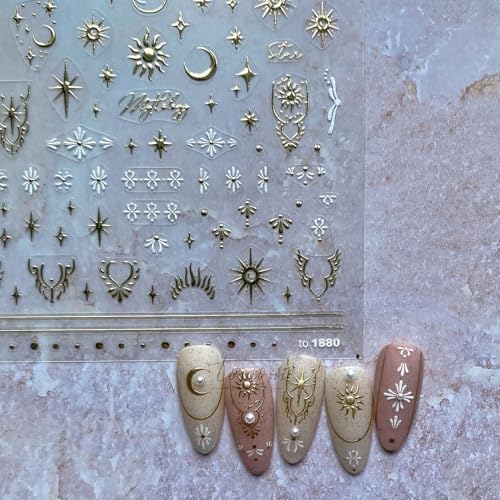 Bohemian Style Nail Art Stickers Self Adhesive - color: Gold Star & Moon