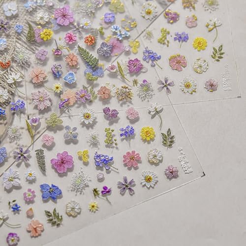 5D Embossed Flower Stickers for Nail Art White Floral Self-Adhesive Pearls Nail Art Decals for Women Nail Supplies Art Design Stickers (to4026) - style: to4026
