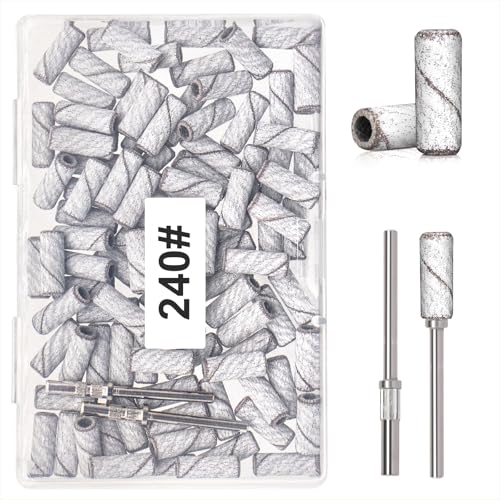100pcs 240 Grit Small Sanding Bands for Nail Drill with 2pcs 3/32’’ Upgrade Mandrels Bits, Mini Sanding Bands for Nail Drill for Manicure Nail Salon and Nail Enthusiasts Use, White - size: 100Pcs 240 Grit-White