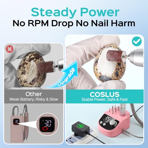 COSLUS E50 Professional Electric Nail Drill, Upgraded Steady Power, Pink - color: Pink