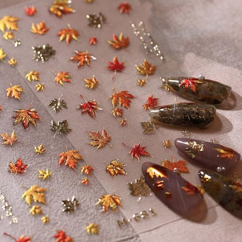 5D Embossed Nail Stickers Maple Leaf Gold Leaf Nail Stickers for Nail - color: Gold Leaf
