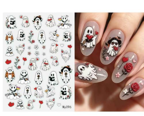 6Sheets Halloween Nail Art Stickers Cute Ghost Pumpkin Bat Spider Web - color: Multicolor