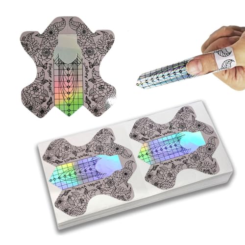 100PCS Nail Extension Form Sticker Laser Color Nail Forms Gel Polish Extension Forms Acrylic Tips Nail Art Decoration DIY Nail Gel Curl