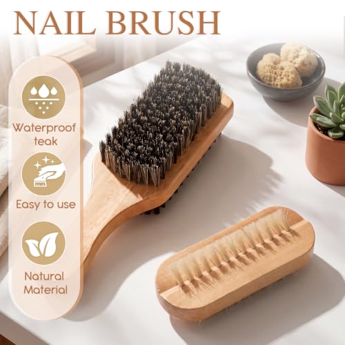 2 Pcs Nail Brush for Cleaning Fingernails, Wood Boar Bristles Fingernail Brush for Cleaning Nails Toenails for Men Women, Dual Sided for Regular Manicure Nail Care Hygiene