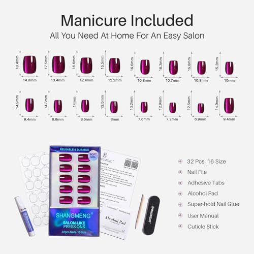 SHANGMENG Halloween Press on Nails, Square Short Plum Purple Cat Eye Nails - color: Amethyst