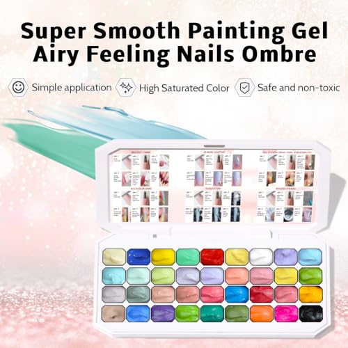 Ombre Gel Polish Palette,36Colors Pat Gel Paint Nail Art Kit Sponge Patting - size: 36 Colors
