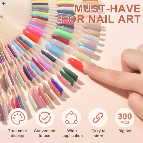 300 Tips Nail Swatch Sticks with Ring 3 in 1 Nail Display Sticks - color: Natural