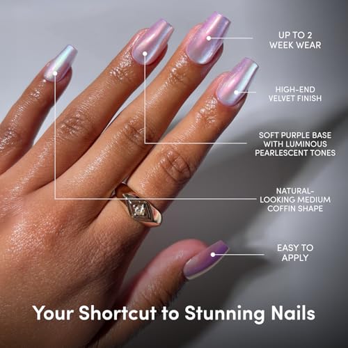 Glamnetic Press On Nails - Medium Coffin, Velvet Fake Nails 30 Pc Full Kit - color: 3F - Oyster Opal