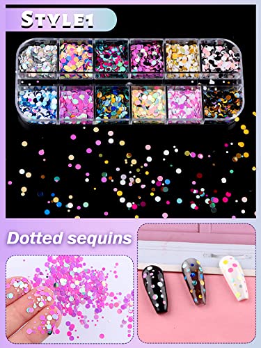 36 Color Nail Sequins Kalolary Nail Art Flake Nail Glitter - color: Round