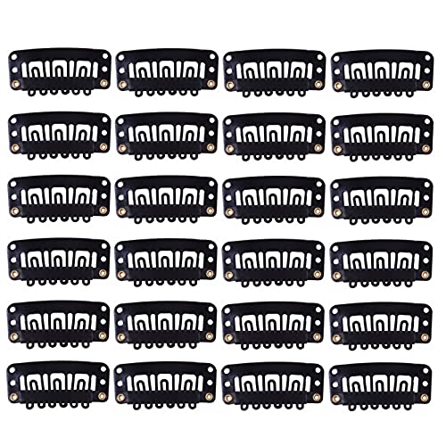 24 pcs/lot 32mm 6-Teeth with Rubber U-Shape Snap Clips Metal Wig Hair Extension Clips for Hair Extension Hairpiece (3.2cm Black) - color: Black, style: 32mm 24pcs U-shape