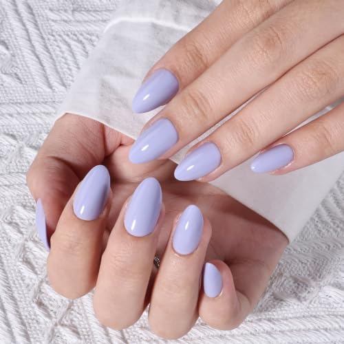 Purple Press On Nails Almond - Solid Purple Nails Fake Nails - color: 5B - Dusty Lavender