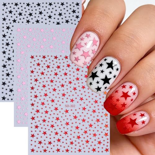 10 Sheets Star Nail Stickers for Nail Art, 3D Self-Adhesive Nail Decals - color: Five Star Colorfull