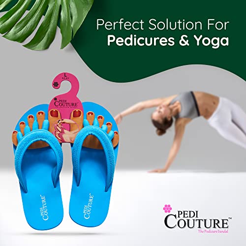 Pedi Couture Pedicure Sandals for Women with Built-In Toe Separators - color: Turquoise-1, size: X-Large