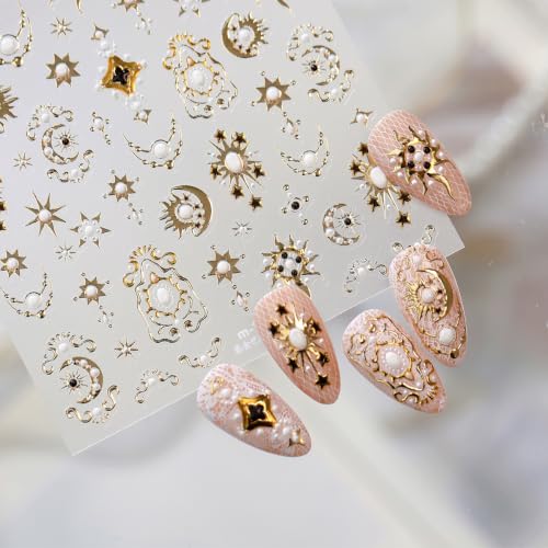 Gold Moon Star Nail Stickers Celestial Self‑Adhesive Nail Art Decals - color: Color-02