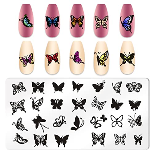 6pcs Butterfly Nail Stamping Plate Nail Stamping Kit for Nails Butterfly Flower Bird Feather Leaf Image Plates Stamper Kit Nail Stamping Plates for Nails - color: Butterfly Nail Stamping Plate