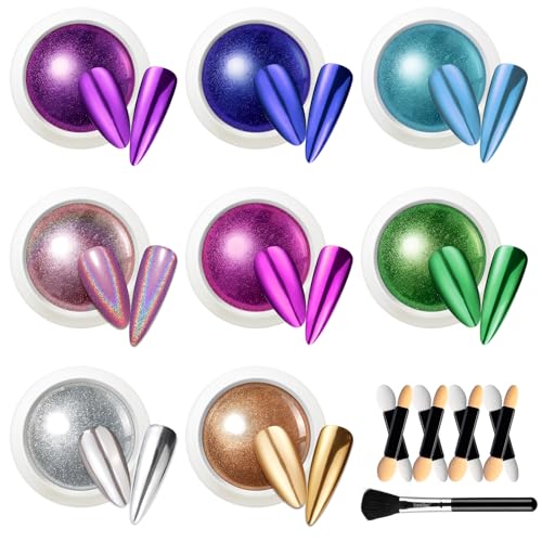 Beetles 8 Colors Chrome Powder for Gel Polish Nails Mirror Effect - color: A - Multicolor Mirror-8