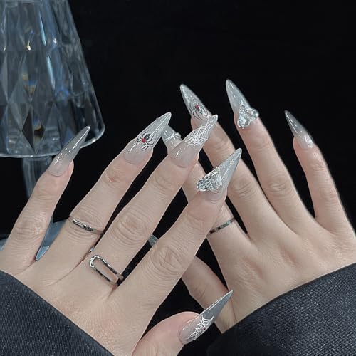 Halloween Nail Stickers for Nail Art Spider Web Nail Art Stickers Cobweb White Black 5D Embossed Nail Decals Self-Adhesive Nails Supply Manicure Sliders for Nails Decoration - color: Halloween Style6