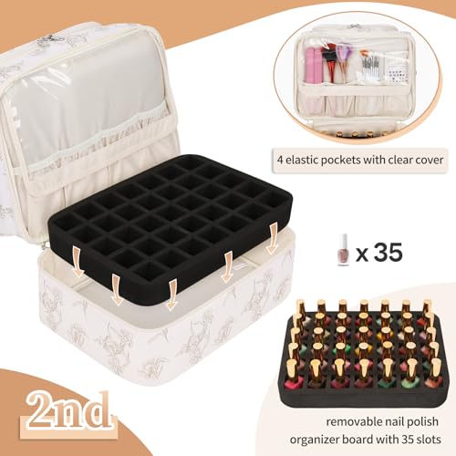 CUBETASTIC Nail Polish Organizer, Nail Supplies Storage Case Holds 45 Bottles Nail Polish & Nail Lamp, Travel Nail Tech Carrying Bag, Nail Kit Bag For Nail Stuff & Manicure Tools - color: Lily Floral, size: 45 Slots