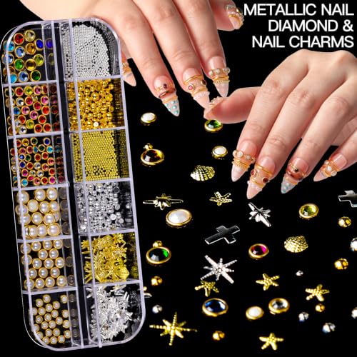 Teenitor Nail Kit with Nail Charms And Gems, Nail Art Brushes Nail Stand - color: Black