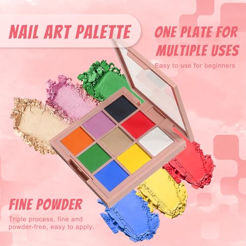18 Colors Pigment Powder for Nails, Nail Pigment Powder Palette and Nail Art Sponges with Grabbing Pen, Ombre Aura Nail Powder Set Pigmentos para Uñas, Manicure, D+E - color: multicolored-F