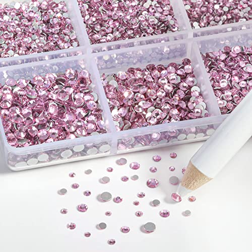 Beadsland Flatback Rhinestones, Light Pink, 7200pcs Mixed 6 Sizes - color: Light pink