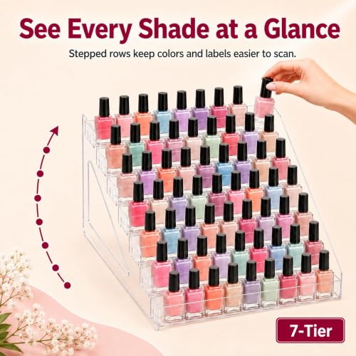 7-Tier Nail Polish Organizer, Clear PET Tabletop Display Rack - color: Clear - 7 Tier