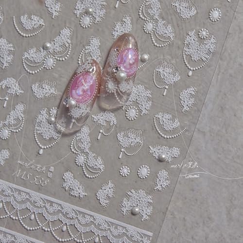 5D Embossed Nail Stickers, Premium Salon-Quality Self-Adhesive 3D Nail Art Decals, Refined Classic Designs for Easy DIY Manicure (Bridal Veil) - color: Bridal Veil