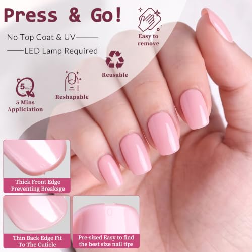 Short Pink Press on Nails Square Fake Nails Press ons Pink Glue Nails-H - color: Blush Pink