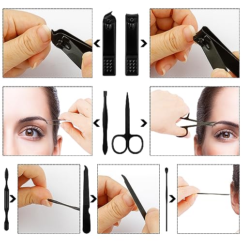 Manicure Set, Stocking Stuffer for Men, Nail Clipper Kit, Nail Clipper Set, Nail Care Kit, 8 In 1 Manicure Kit Grooming Kit Stainless Steel Facial Pedicure Care Tool, Christmas Gifts for Men Dad Teens - color: Black