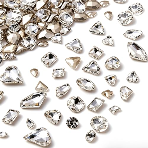 48 Pcs Big Mix Sizes Different Shape Nail Rhinestones 16 Styles 3D Glass Crystals Diamonds Love Distorts Heart Super Shiny Charms Gems Stones DIY Nail Art Decoration Craft Jewelry (White) - color: White