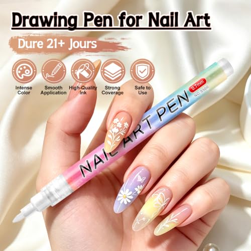 TOROKOM White Nail Art Pens, 0.7mm Nail Art Markers 3D Nail Polish Pens - color: White-0.7mm
